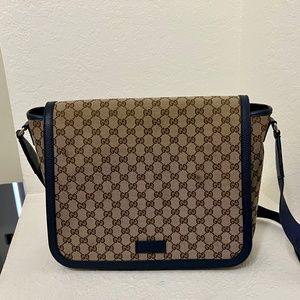 Brown & Navy Blue Gucci Diaper Bag